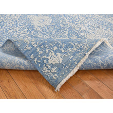 Load image into Gallery viewer, 5&#39;1&quot;x7&#39; Air Force Blue, Hand Knotted, Broken and Erased Persian Medallion Design, Wool and Pure Silk, Oriental Rug FWR485748