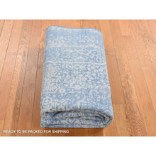 Load image into Gallery viewer, 5&#39;1&quot;x7&#39; Air Force Blue, Hand Knotted, Broken and Erased Persian Medallion Design, Wool and Pure Silk, Oriental Rug FWR485748