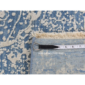 5'1"x7' Air Force Blue, Hand Knotted, Broken and Erased Persian Medallion Design, Wool and Pure Silk, Oriental Rug FWR485748