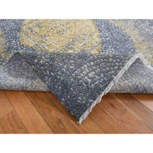 Load image into Gallery viewer, 5&#39;2&quot;x7&#39; Carbon Gray with Mix of Gold, Persian Medallion Design, Wool and Pure Silk, Hand Knotted, Oriental Rug FWR485772