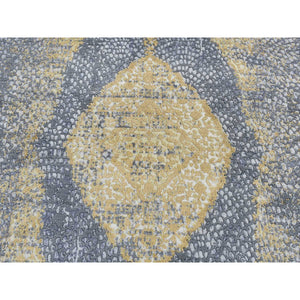 5'2"x7' Carbon Gray with Mix of Gold, Persian Medallion Design, Wool and Pure Silk, Hand Knotted, Oriental Rug FWR485772
