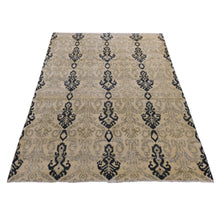 Load image into Gallery viewer, 5&#39;10&quot;x8&#39;7&quot; Almond Brown, Tone on Tone Ikat Design, Pure Wool, Hand Knotted, Oriental Rug FWR485784