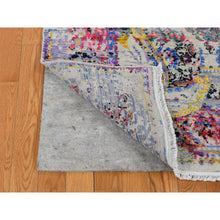 Load image into Gallery viewer, 6&#39;x9&#39;1&quot; Ash Gray, Colorful ERASED ROSSETS, Sari Silk with Textured Wool, Hand Knotted, Oriental Rug FWR485790