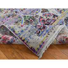 Load image into Gallery viewer, 6&#39;x9&#39;1&quot; Ash Gray, Colorful ERASED ROSSETS, Sari Silk with Textured Wool, Hand Knotted, Oriental Rug FWR485790