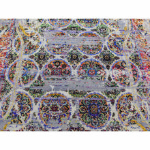 Load image into Gallery viewer, 6&#39;x9&#39;1&quot; Ash Gray, Colorful ERASED ROSSETS, Sari Silk with Textured Wool, Hand Knotted, Oriental Rug FWR485790