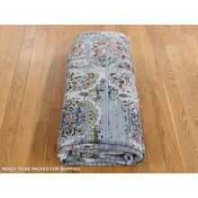 Load image into Gallery viewer, 6&#39;x9&#39;1&quot; Ash Gray, Colorful ERASED ROSSETS, Sari Silk with Textured Wool, Hand Knotted, Oriental Rug FWR485790