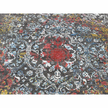 Load image into Gallery viewer, 6&#39;1&quot;X9&#39;2&quot; Iridium Black, Transitional Erased and Broken Agra Design with Pop of Color, Wool and Silk, Hand Knotted, Oriental Rug FWR485814