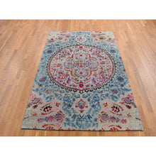 Load image into Gallery viewer, 6&#39;x9&#39; Tan Brown, Colorful Maharaja Design, Sari Silk and Textured Wool, Hand Knotted, Oriental Rug FWR485832