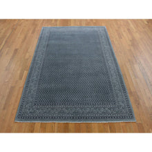 Load image into Gallery viewer, 6&#39;x9&#39; Battleship Gray, Sarouk Mir Small Repetitive Boteh Design, Wool and Silk, Hand Knotted, Oriental Rug FWR485844