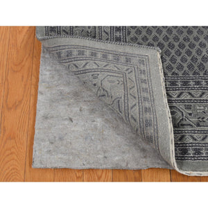 6'x9' Battleship Gray, Sarouk Mir Small Repetitive Boteh Design, Wool and Silk, Hand Knotted, Oriental Rug FWR485844