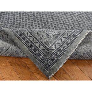 6'x9' Battleship Gray, Sarouk Mir Small Repetitive Boteh Design, Wool and Silk, Hand Knotted, Oriental Rug FWR485844