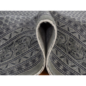 6'x9' Battleship Gray, Sarouk Mir Small Repetitive Boteh Design, Wool and Silk, Hand Knotted, Oriental Rug FWR485844