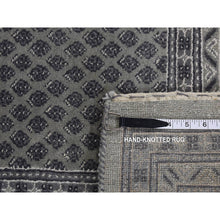 Load image into Gallery viewer, 6&#39;x9&#39; Battleship Gray, Sarouk Mir Small Repetitive Boteh Design, Wool and Silk, Hand Knotted, Oriental Rug FWR485844