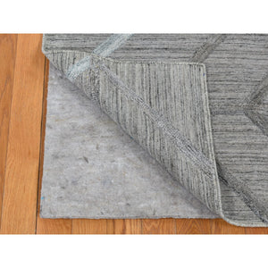 6'x8'10" Old Silver Gray, Hand Loomed, Wool and Silk, Modern Arrow Design, Hi-Lo Pile, Oriental Rug FWR485850