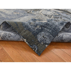 6'x9'2" Blue, Geological Design, Wool and Pure Silk, Soft to The Touch, Hand Knotted, Oriental Rug FWR485886