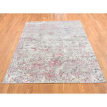 Load image into Gallery viewer, 5&#39;10&quot;x8&#39;9&quot; Pastel Pink, Hi-Lo Pile, Abstract Design, Wool and Silk, Hand Knotted, Oriental Rug FWR485934