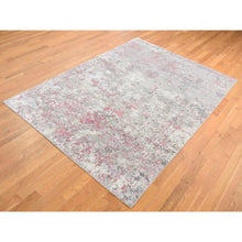 Load image into Gallery viewer, 5&#39;10&quot;x8&#39;9&quot; Pastel Pink, Hi-Lo Pile, Abstract Design, Wool and Silk, Hand Knotted, Oriental Rug FWR485934