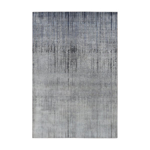 6'1"x9'2" Light Gray, Vertical Ombre Design, Pure Silk, Hand Knotted, Oriental Rug FWR485994