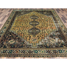 Load image into Gallery viewer, 7&#39;3&quot;x9&#39;7&quot; Sunset Colors, Worn Wool Hand Knotted Vintage Persian Shiraz with Small Animal Figurines, Cropped Thin Distressed Look, Oriental Rug FWR486180