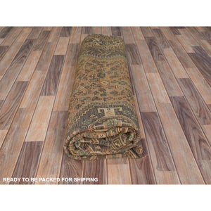 7'3"x9'7" Sunset Colors, Worn Wool Hand Knotted Vintage Persian Shiraz with Small Animal Figurines, Cropped Thin Distressed Look, Oriental Rug FWR486180