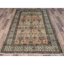 Load image into Gallery viewer, 4&#39;1&quot;x7&#39; Sunset Colors, Hand Knotted Vintage Persian Shiraz, Abrash Sheared Low Distressed Look Worn Wool, Oriental Rug FWR486198