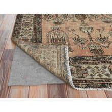 Load image into Gallery viewer, 4&#39;1&quot;x7&#39; Sunset Colors, Hand Knotted Vintage Persian Shiraz, Abrash Sheared Low Distressed Look Worn Wool, Oriental Rug FWR486198