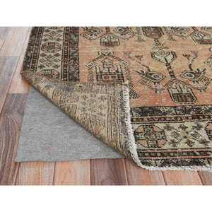 4'1"x7' Sunset Colors, Hand Knotted Vintage Persian Shiraz, Abrash Sheared Low Distressed Look Worn Wool, Oriental Rug FWR486198