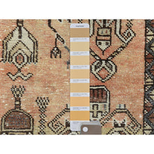 Load image into Gallery viewer, 4&#39;1&quot;x7&#39; Sunset Colors, Hand Knotted Vintage Persian Shiraz, Abrash Sheared Low Distressed Look Worn Wool, Oriental Rug FWR486198