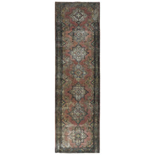 Load image into Gallery viewer, 3&#39;9&quot;x12&#39;8&quot; Mocha Brown, Hand Knotted Vintage Persian Tabriz, Sheared Low Distressed Look Worn Wool, Wide Runner Oriental Rug FWR486282