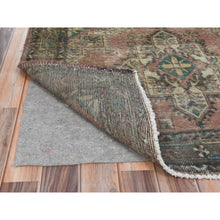Load image into Gallery viewer, 3&#39;9&quot;x12&#39;8&quot; Mocha Brown, Hand Knotted Vintage Persian Tabriz, Sheared Low Distressed Look Worn Wool, Wide Runner Oriental Rug FWR486282