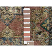 Load image into Gallery viewer, 3&#39;9&quot;x12&#39;8&quot; Mocha Brown, Hand Knotted Vintage Persian Tabriz, Sheared Low Distressed Look Worn Wool, Wide Runner Oriental Rug FWR486282