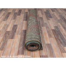 Load image into Gallery viewer, 3&#39;9&quot;x12&#39;8&quot; Mocha Brown, Hand Knotted Vintage Persian Tabriz, Sheared Low Distressed Look Worn Wool, Wide Runner Oriental Rug FWR486282