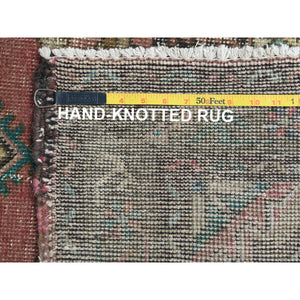 3'9"x12'8" Mocha Brown, Hand Knotted Vintage Persian Tabriz, Sheared Low Distressed Look Worn Wool, Wide Runner Oriental Rug FWR486282