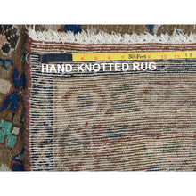 Load image into Gallery viewer, 3&#39;4&quot;x9&#39;9&quot; Almond Brown, Vintage Persian Hamadan with Flower Design Sheared Low, Distressed Look Worn Wool Hand Knotted, Wide Runner Oriental Rug FWR486342