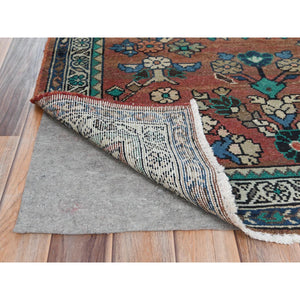 3'7"x9'9" Almond Brown, Distressed Look Worn Wool Hand Knotted, Vintage Persian Lilahan Sheared Low, Wide Runner Oriental Rug FWR486366