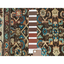 Load image into Gallery viewer, 3&#39;7&quot;x9&#39;10&quot; Chocolate Brown, Worn Wool Hand Knotted Vintage Persian Hamadan with Fish Mahi All Over Design, Sheared Low Distressed Look, Wide Runner Oriental Rug FWR486438