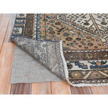 Load image into Gallery viewer, 4&#39;1&quot;x9&#39;10&quot; Walnut Brown, Distressed Look Worn Wool Hand Knotted, Vintage Persian Shiraz Cropped Thin, Wide Runner Oriental Rug FWR486444