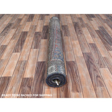 Load image into Gallery viewer, 4&#39;1&quot;x9&#39;10&quot; Walnut Brown, Distressed Look Worn Wool Hand Knotted, Vintage Persian Shiraz Cropped Thin, Wide Runner Oriental Rug FWR486444