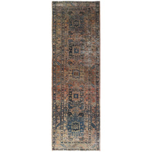 Load image into Gallery viewer, 3&#39;5&quot;x10&#39;6&quot; Sunset Colors, Vintage Persian Karajeh Sheared Low Distressed Look Worn Wool Hand Knotted, Wide Runner Oriental Rug FWR486462