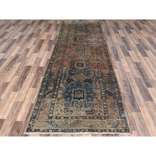 Load image into Gallery viewer, 3&#39;5&quot;x10&#39;6&quot; Sunset Colors, Vintage Persian Karajeh Sheared Low Distressed Look Worn Wool Hand Knotted, Wide Runner Oriental Rug FWR486462