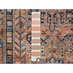 3'5"x10'6" Sunset Colors, Vintage Persian Karajeh Sheared Low Distressed Look Worn Wool Hand Knotted, Wide Runner Oriental Rug FWR486462