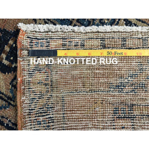 3'5"x10'6" Sunset Colors, Vintage Persian Karajeh Sheared Low Distressed Look Worn Wool Hand Knotted, Wide Runner Oriental Rug FWR486462