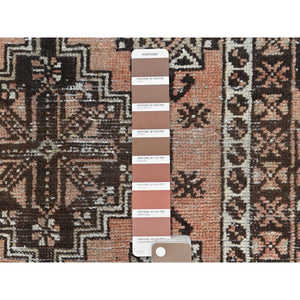 3'9"x5'4" Almond Brown, Hand Knotted Vintage Persian Baluch, Cropped Thin Distressed Look Worn Wool, Oriental Rug FWR486504