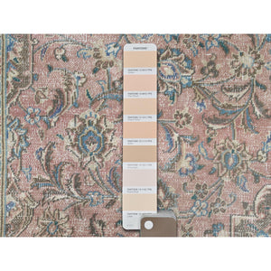 7'10"x11' Peach Color Vintage Persian Kashan Hand Knotted Cropped Thin, Worn Wool Shabby Chic Distressed Look Oriental Rug FWR486540