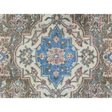 Load image into Gallery viewer, 7&#39;10&quot;x11&#39; Peach Color Vintage Persian Kashan Hand Knotted Cropped Thin, Worn Wool Shabby Chic Distressed Look Oriental Rug FWR486540