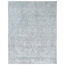 Load image into Gallery viewer, 9&#39;7&quot;x12&#39;3&quot; Washed Out Gray Vintage Persian Tabriz, Sheared Low, Distressed Look, Hand Knotted, Worn Wool Oriental Rug FWR486588