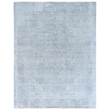 Load image into Gallery viewer, 9&#39;10&quot;x12&#39;2&quot; Light Blue Shabby Chic Vintage Persian Tabriz Hand Knotted Worn Wool, Sheared Low Distressed Look Oriental Rug FWR486594