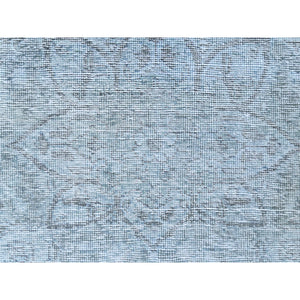 9'10"x12'2" Light Blue Shabby Chic Vintage Persian Tabriz Hand Knotted Worn Wool, Sheared Low Distressed Look Oriental Rug FWR486594