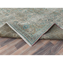 Load image into Gallery viewer, 9&#39;10&quot;x12&#39;8&quot; Beige, Vintage Persian Tabriz Hand Knotted Cropped Thin, Worn Wool Shabby Chic, Distressed Look Oriental Rug FWR486618