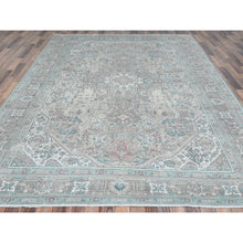 Load image into Gallery viewer, 8&#39;1&quot;x11&#39;2&quot; Gray Semi Antique Persian Tabriz Hand Knotted Worn Wool Sheared Low Shabby Chic Distressed Look, Oriental Rug FWR486630